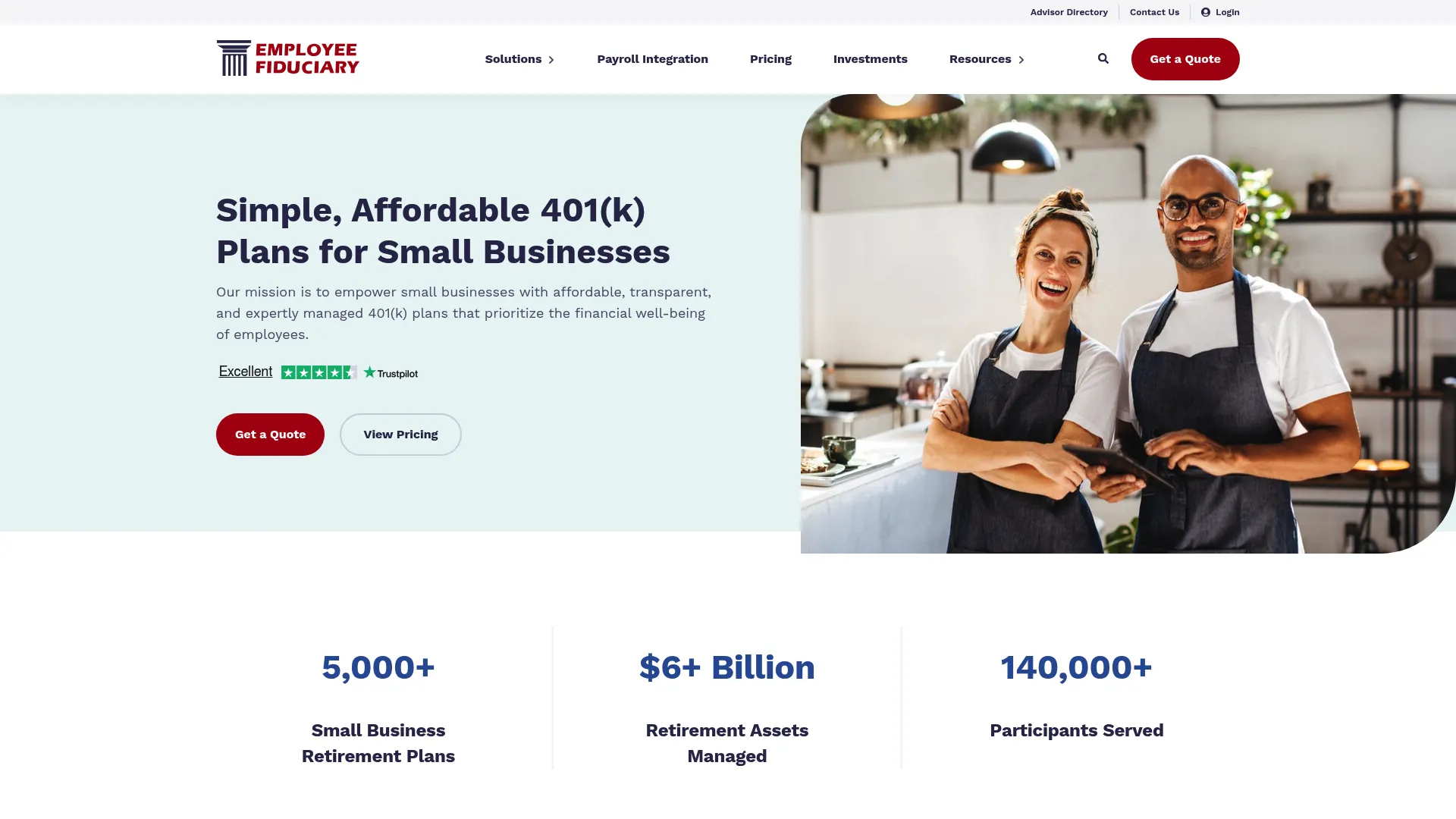 Employee Fiduciary small business 401k homepage