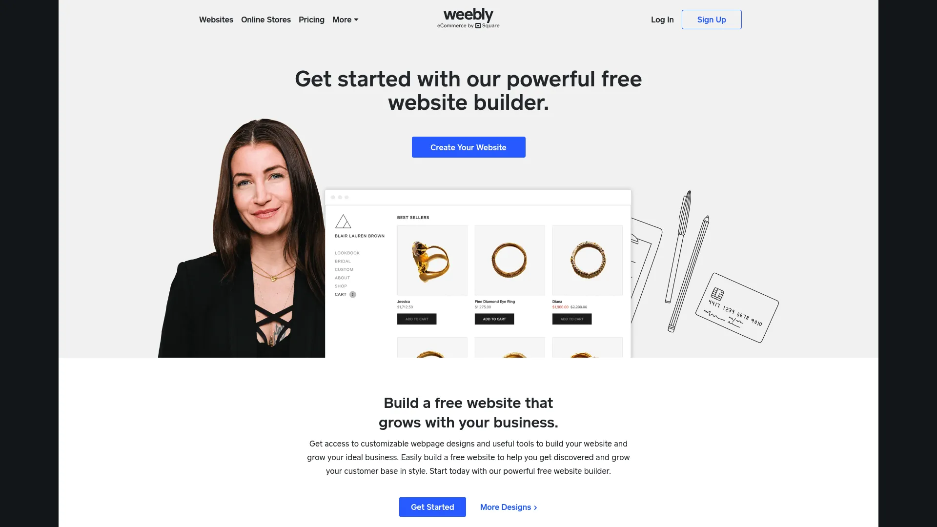 Weebly homepage showing its simple drag-and-drop website builder