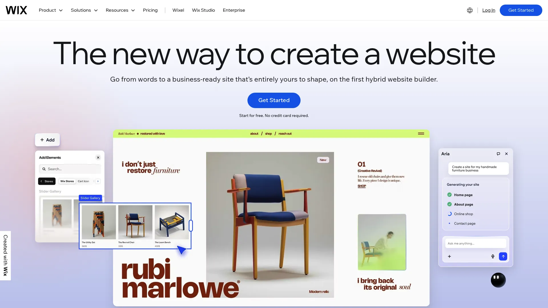 Wix website builder homepage showing its AI-powered site creation tools