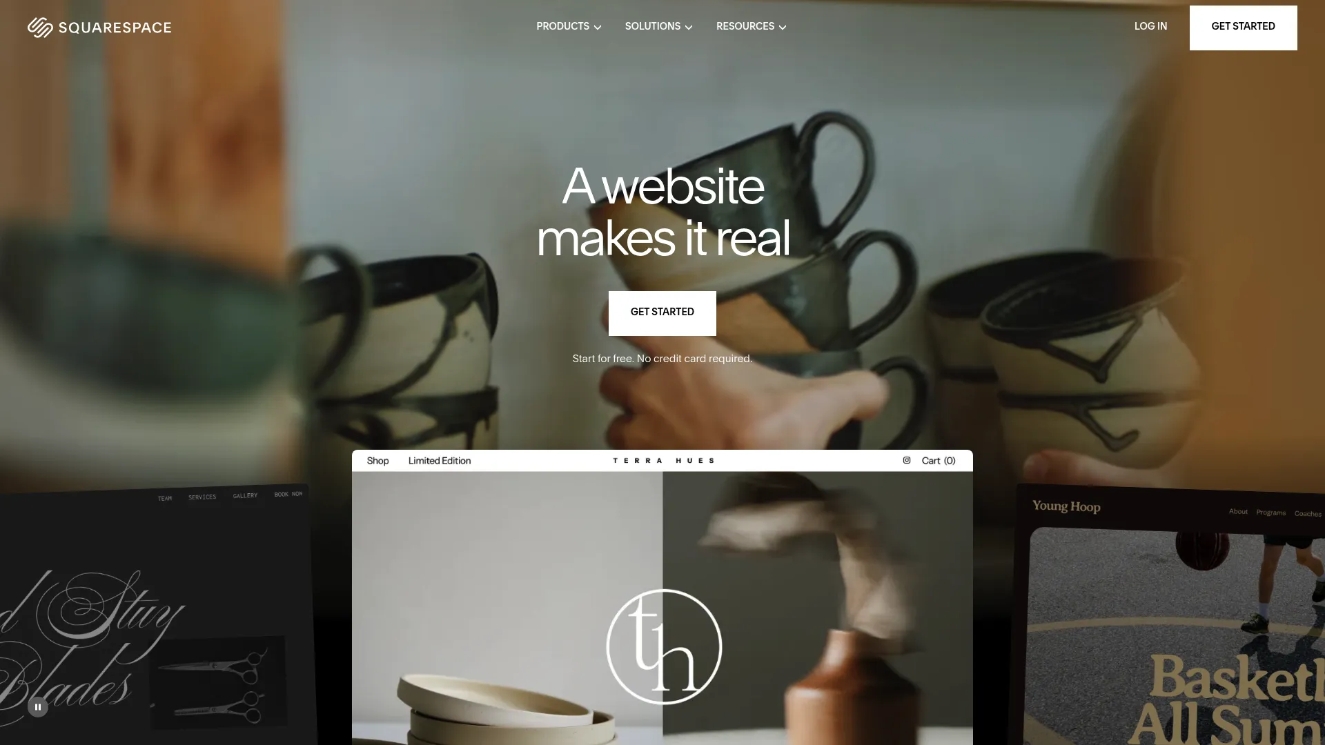 Squarespace homepage showing its template-driven website and commerce builder
