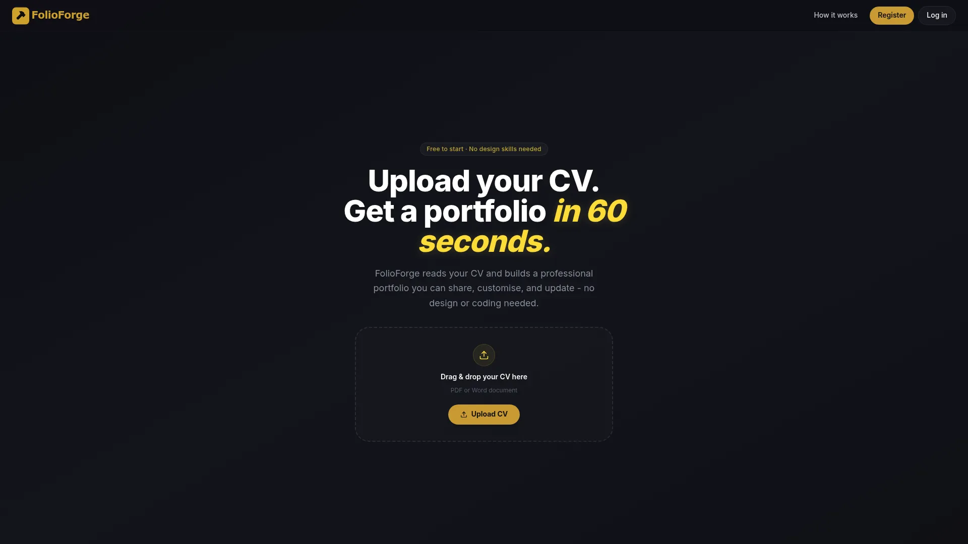 FolioForge AI portfolio builder homepage