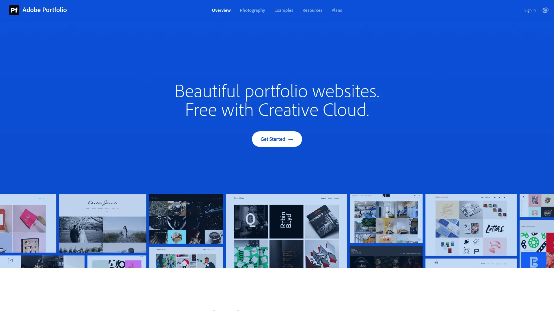 Adobe Portfolio homepage for building a creative portfolio site