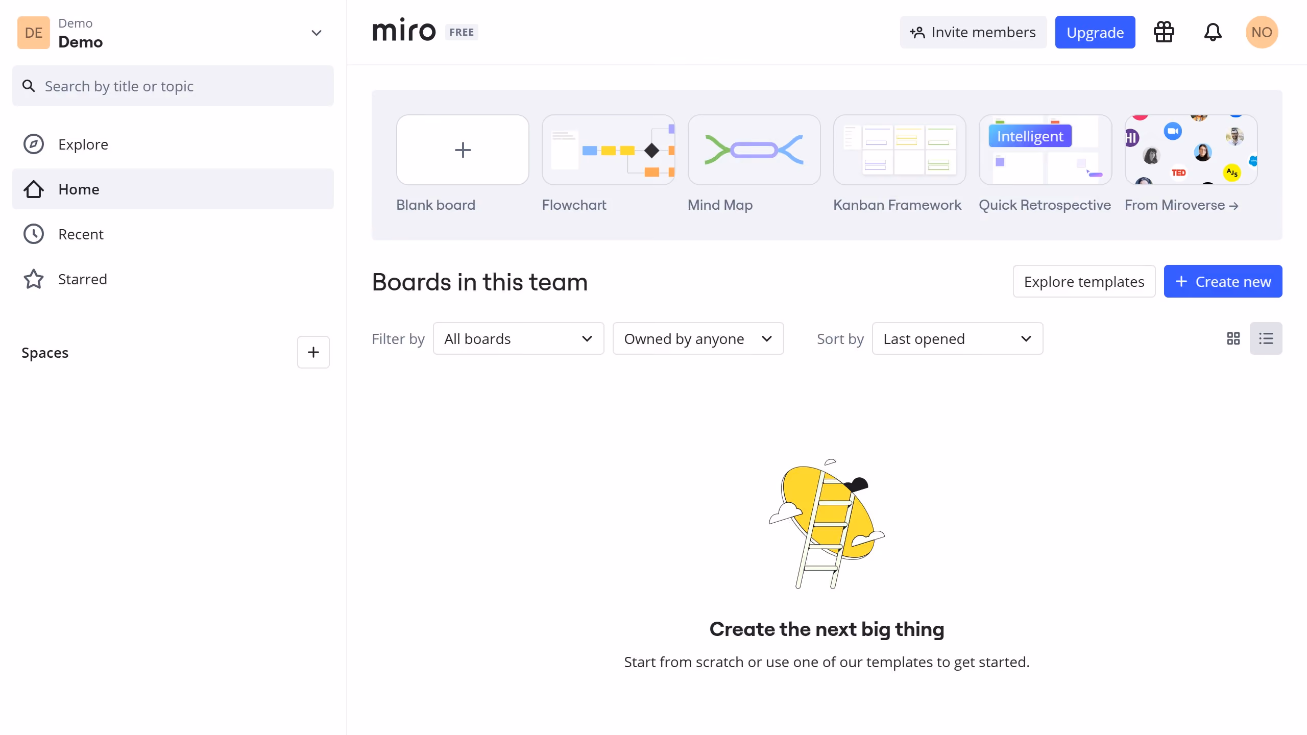 How to create a Miro board from the dashboard