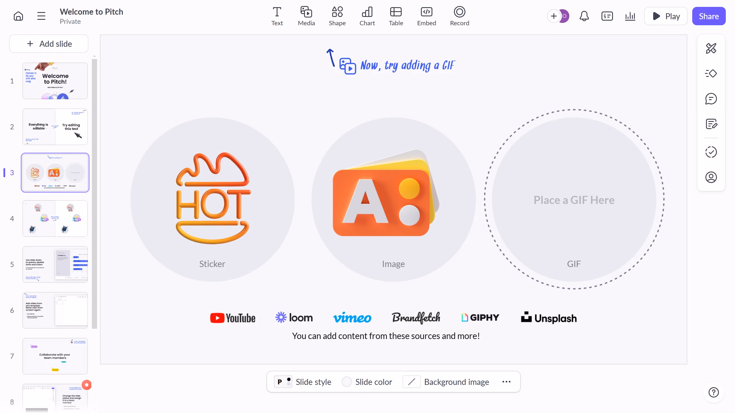 How to access more editing options for shapes on Pitch.com