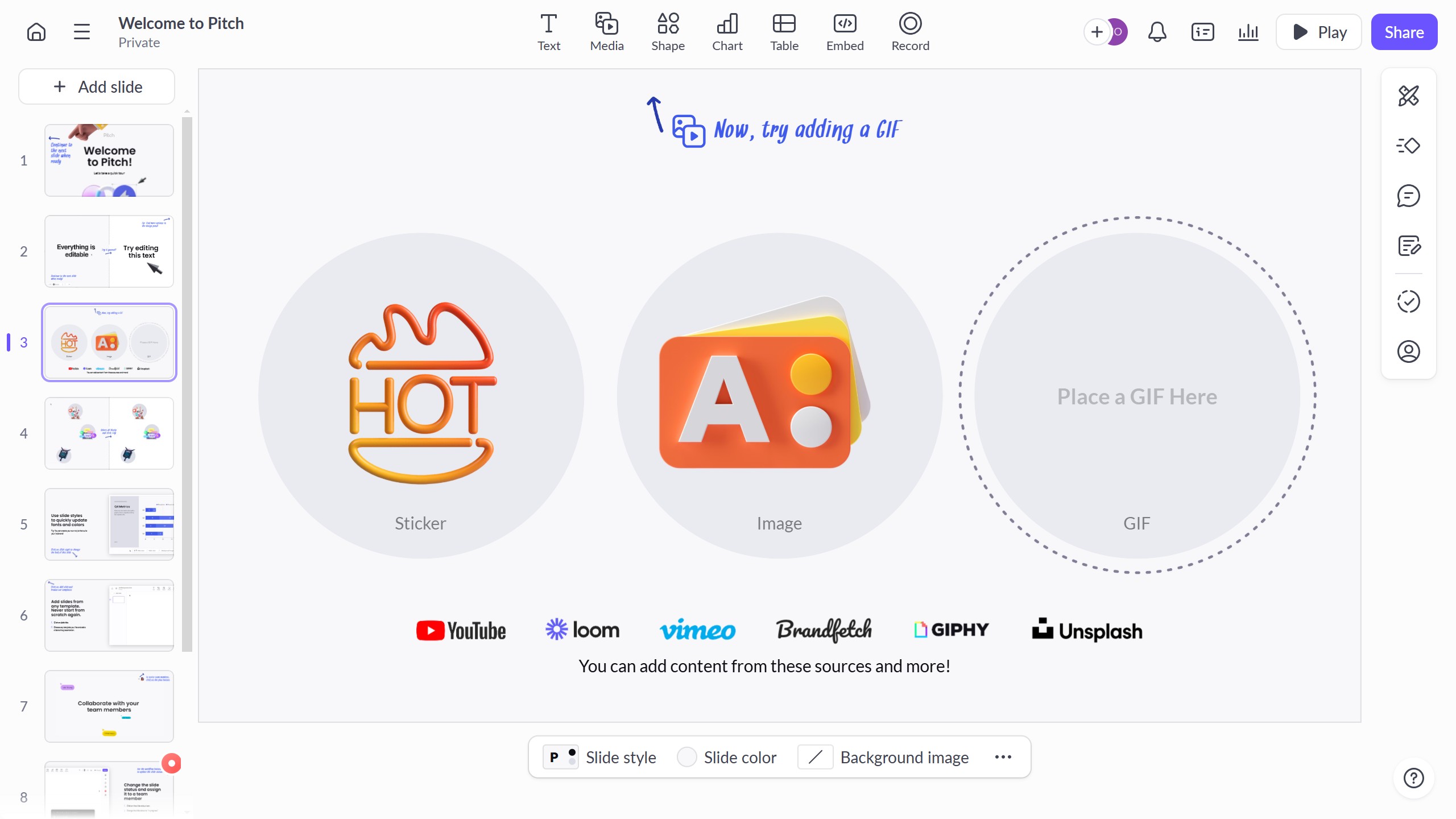 How to access more editing options for shapes on Pitch.com