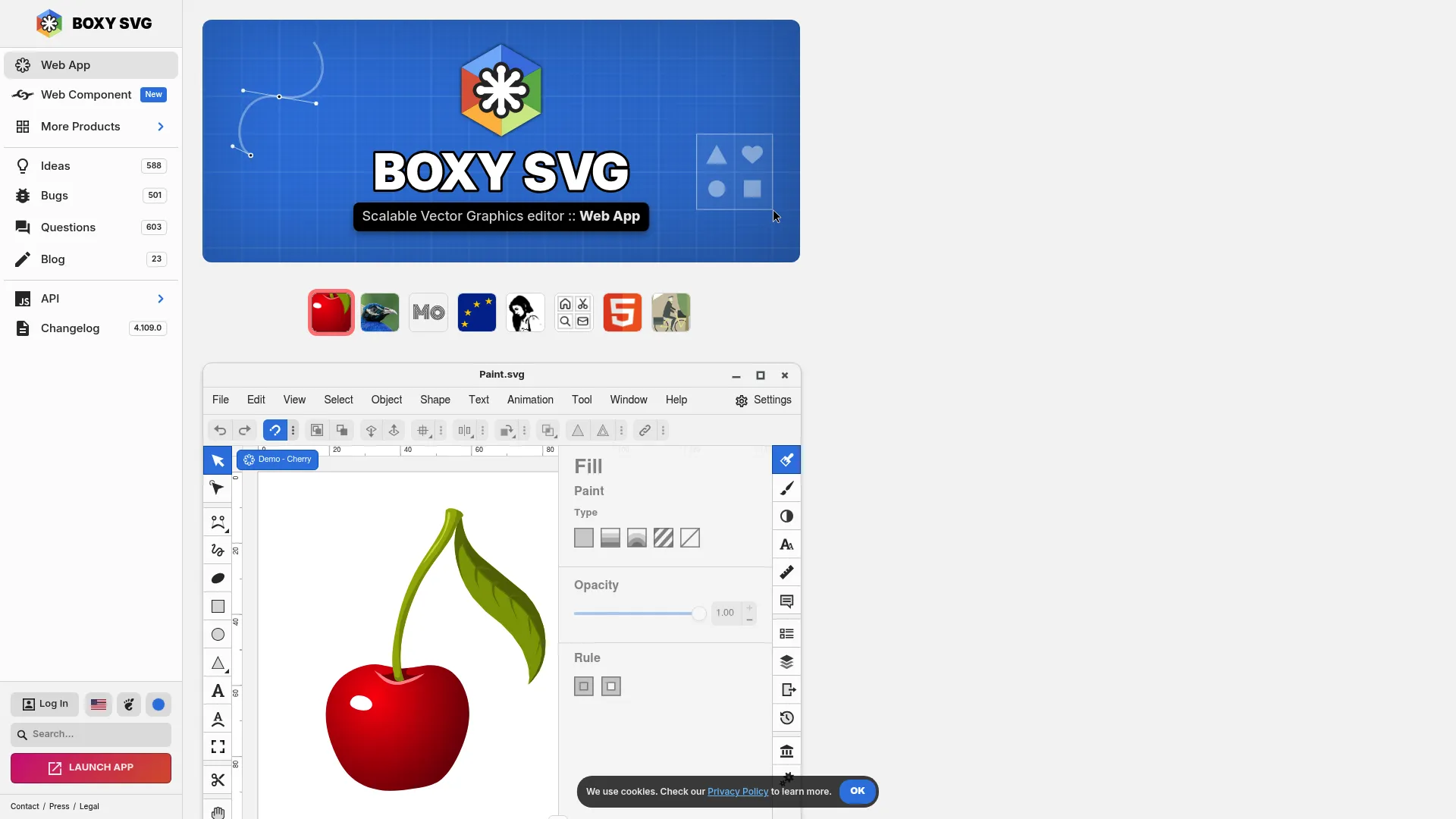 Boxy SVG vector graphics software homepage