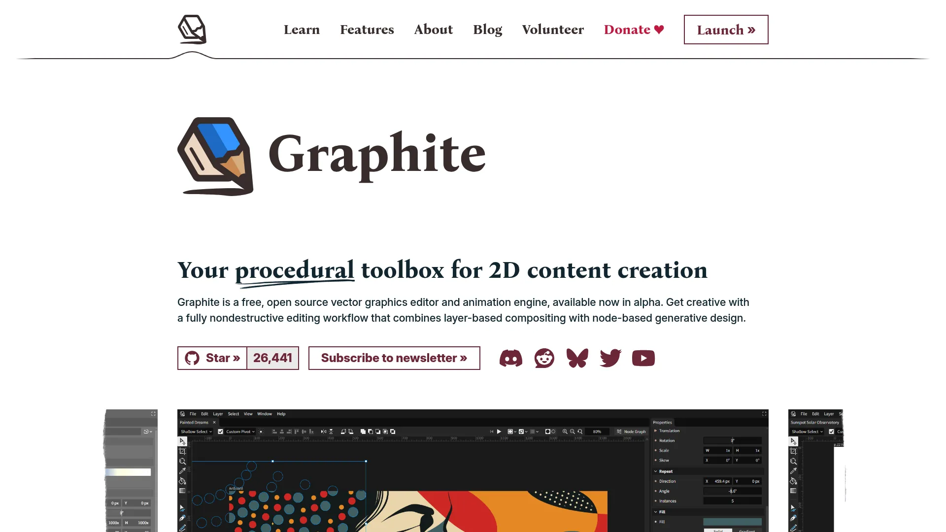Graphite vector graphics software homepage