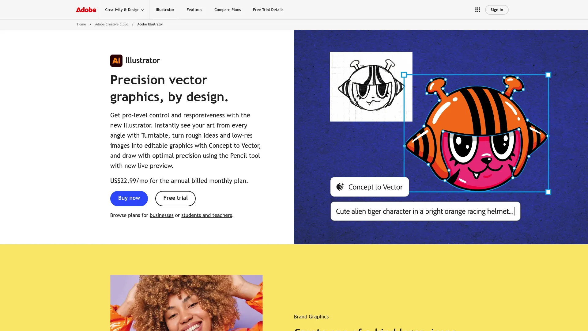 Adobe Illustrator vector graphics software homepage