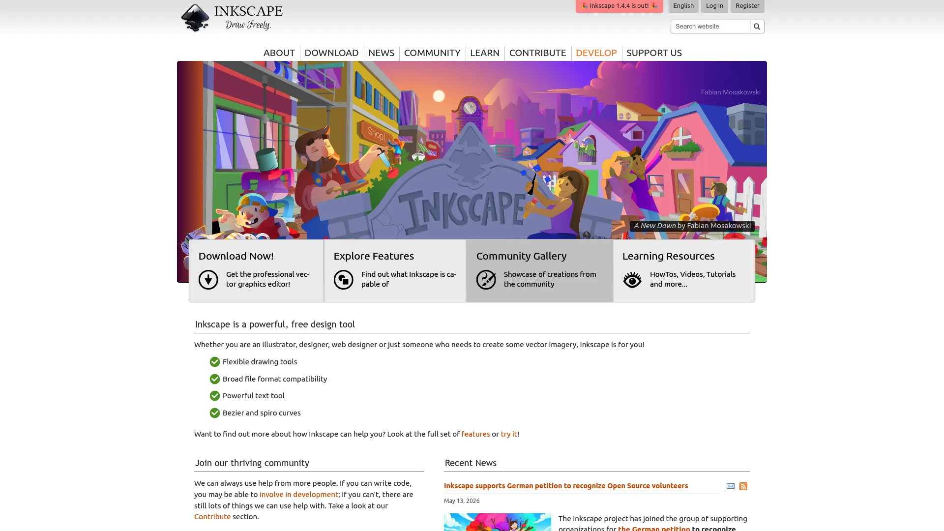 Inkscape vector graphics software homepage