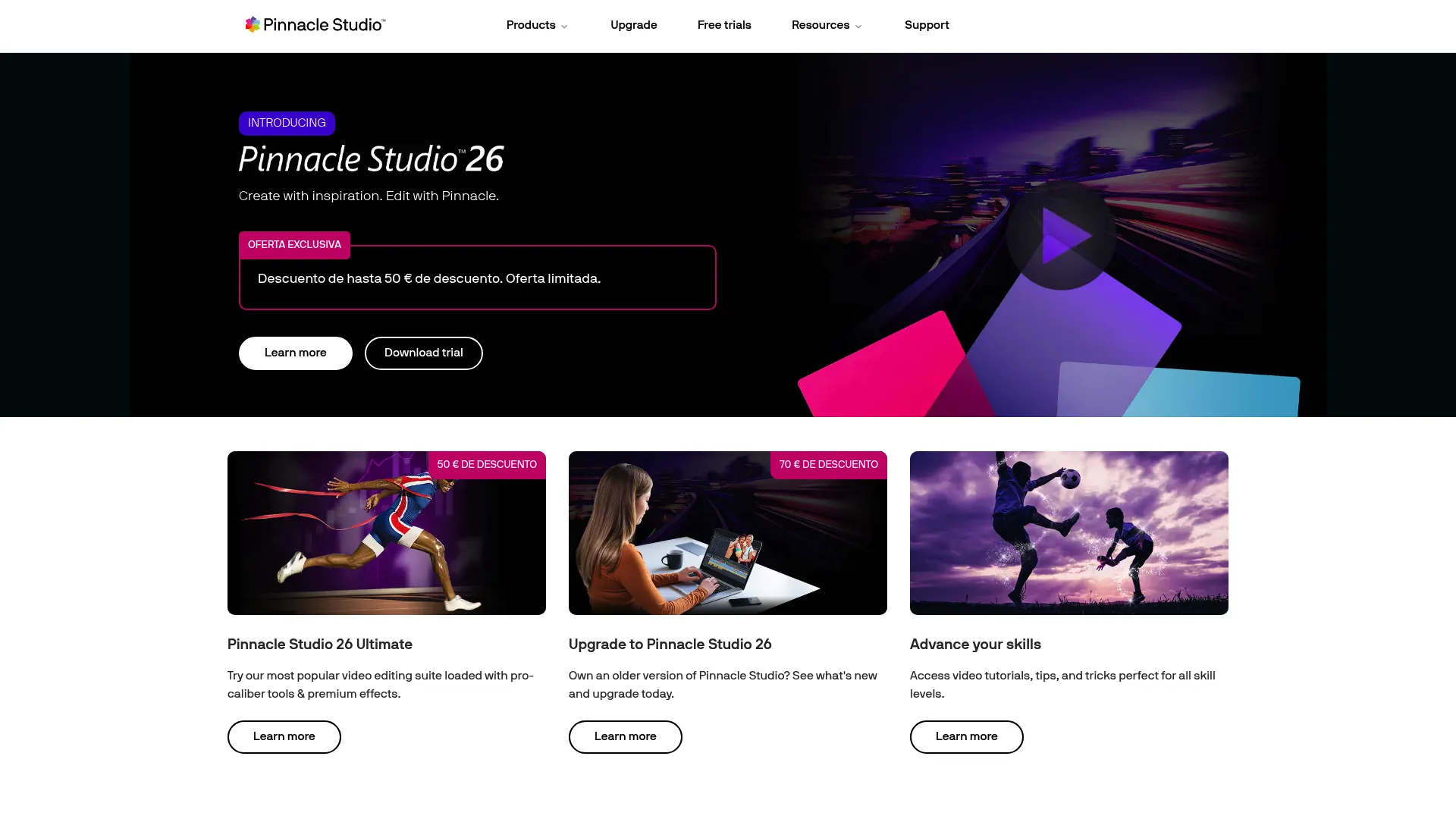 Pinnacle Studio video editing software homepage