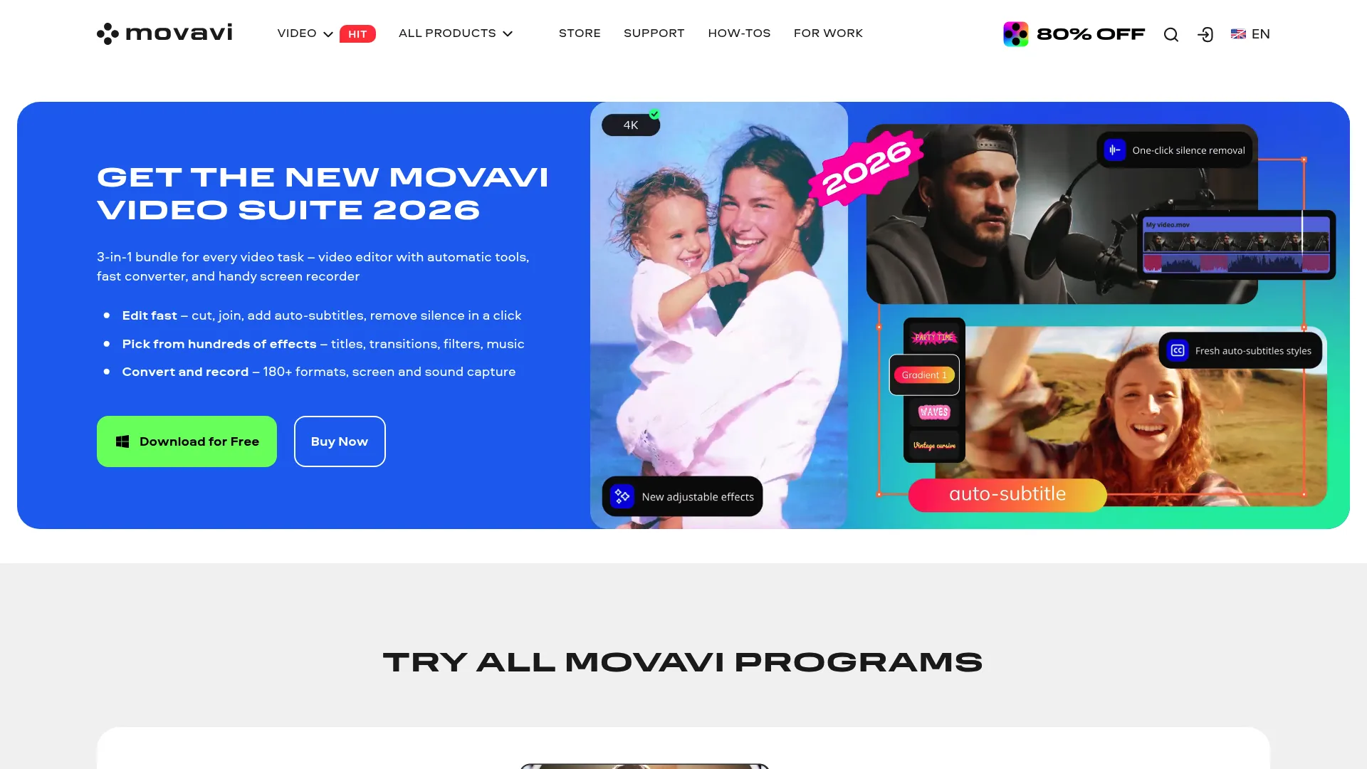 Movavi Video Editor software homepage
