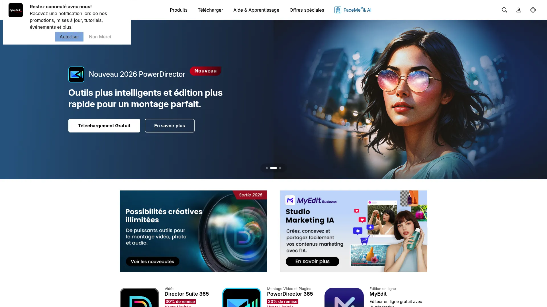 CyberLink PowerDirector video editing software homepage