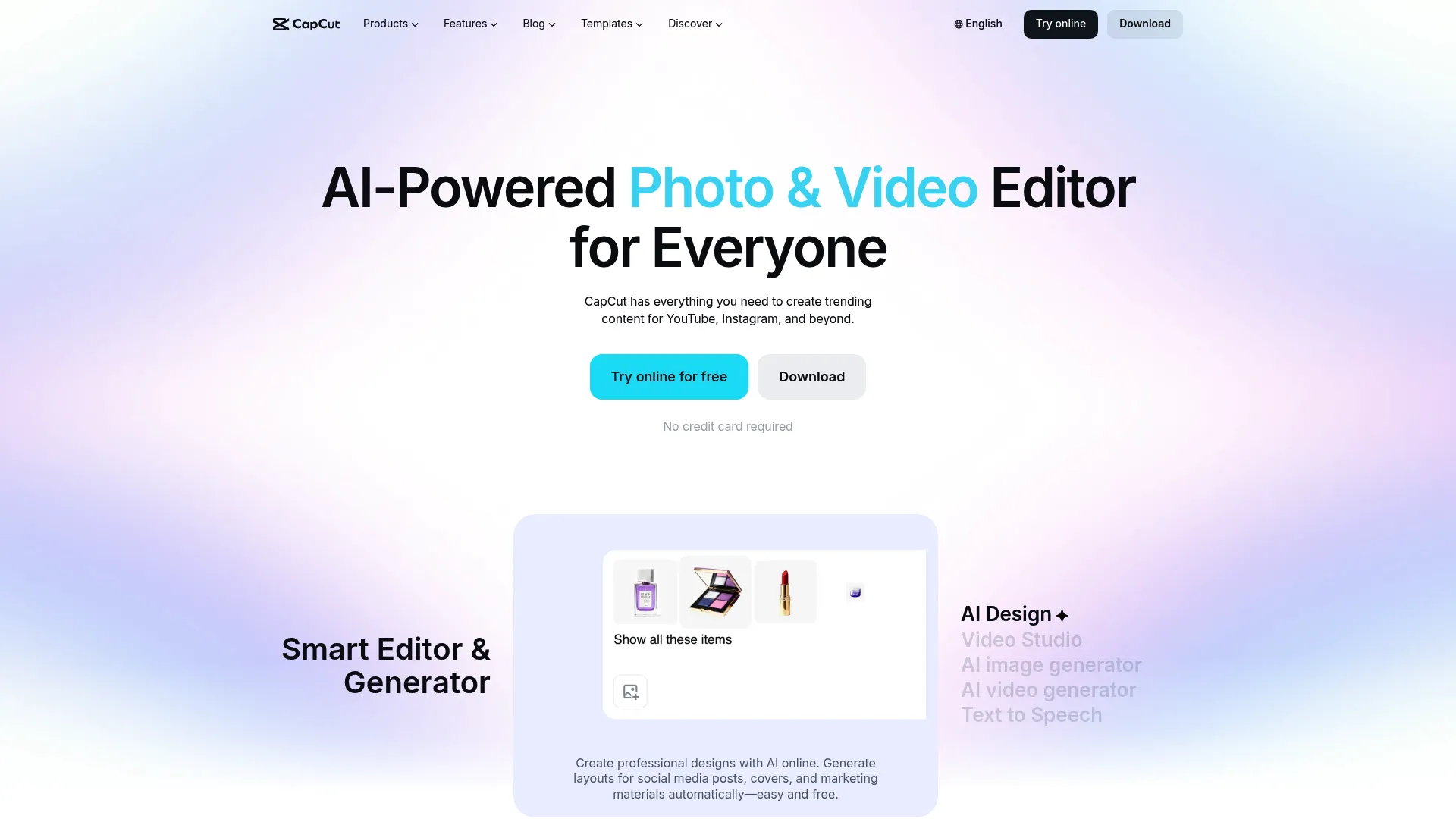 CapCut video editor homepage
