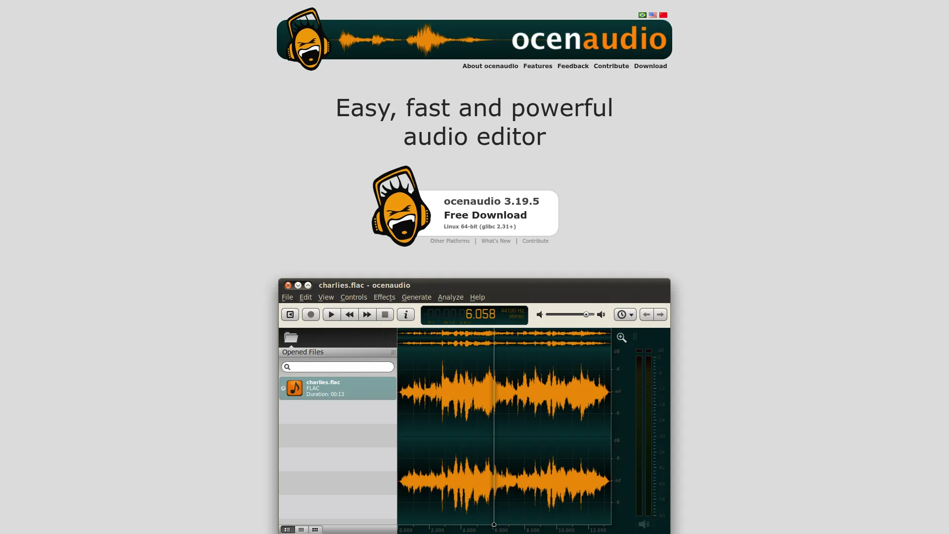 Ocenaudio desktop audio editor interface
