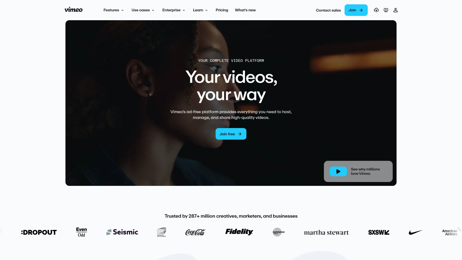 Vimeo video hosting homepage