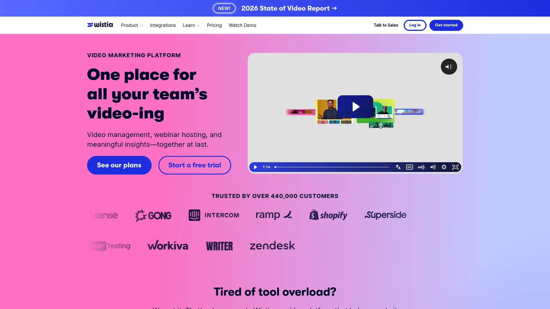 Wistia video marketing platform homepage