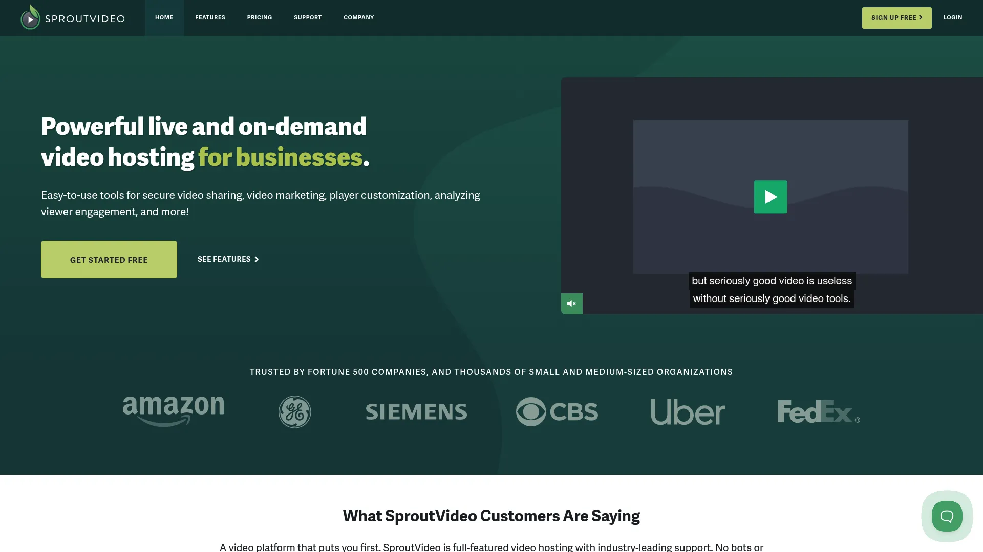 SproutVideo secure video hosting homepage
