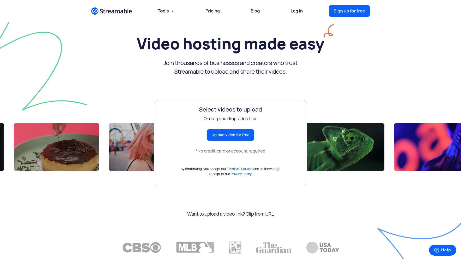 Streamable simple video hosting homepage