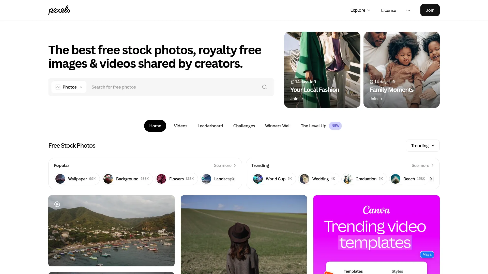 Pexels homepage