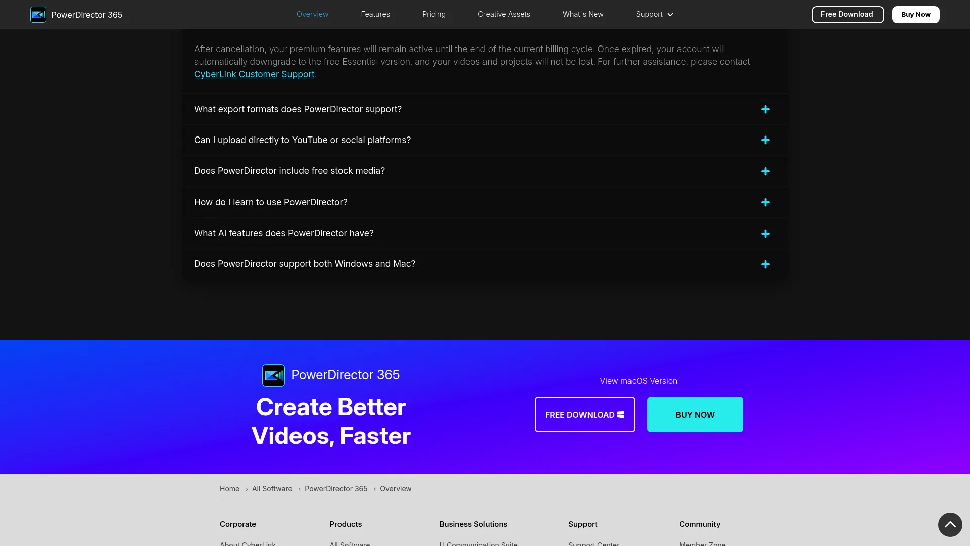CyberLink PowerDirector video editing software homepage