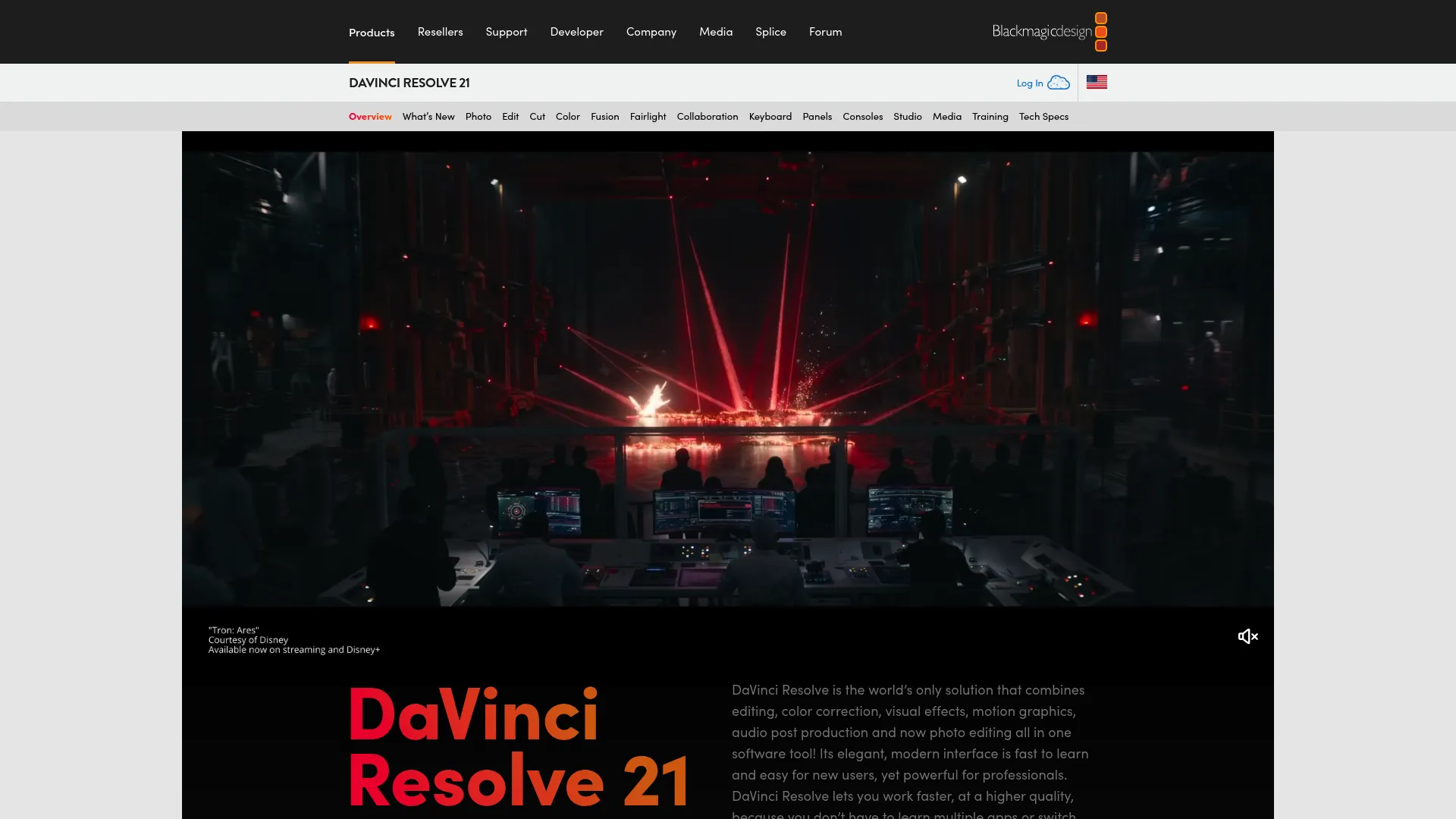 DaVinci Resolve advanced video effects software homepage