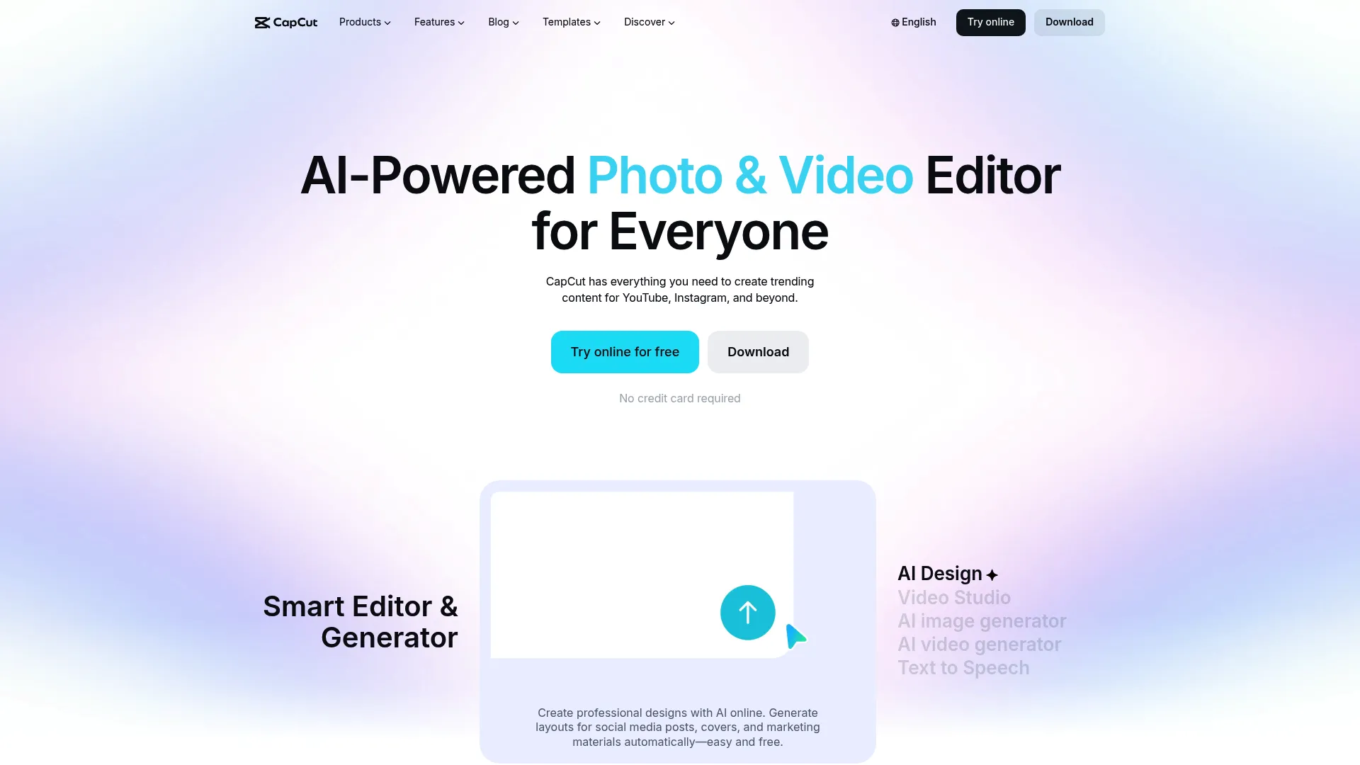 CapCut short-form video editor homepage
