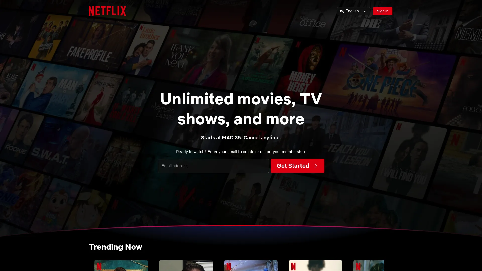 Netflix streaming service homepage