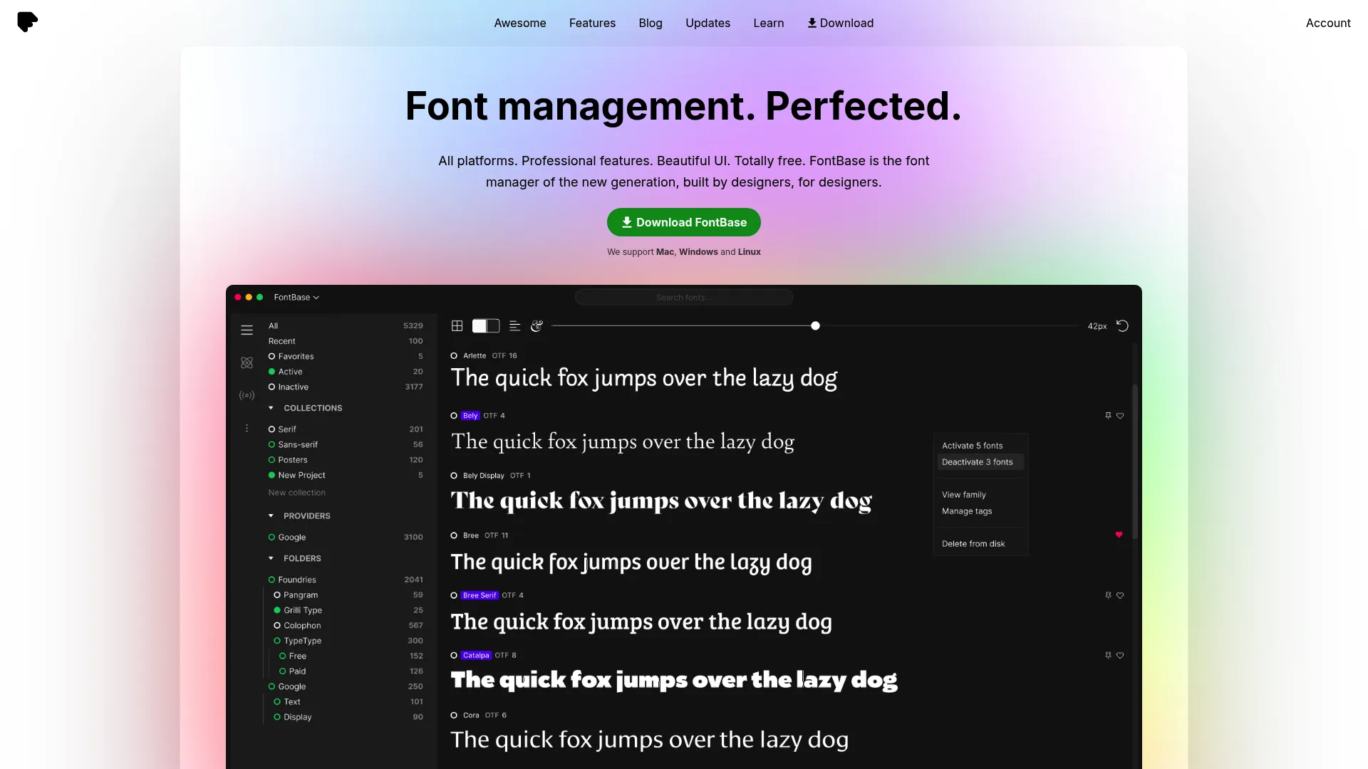 FontBase font manager interface