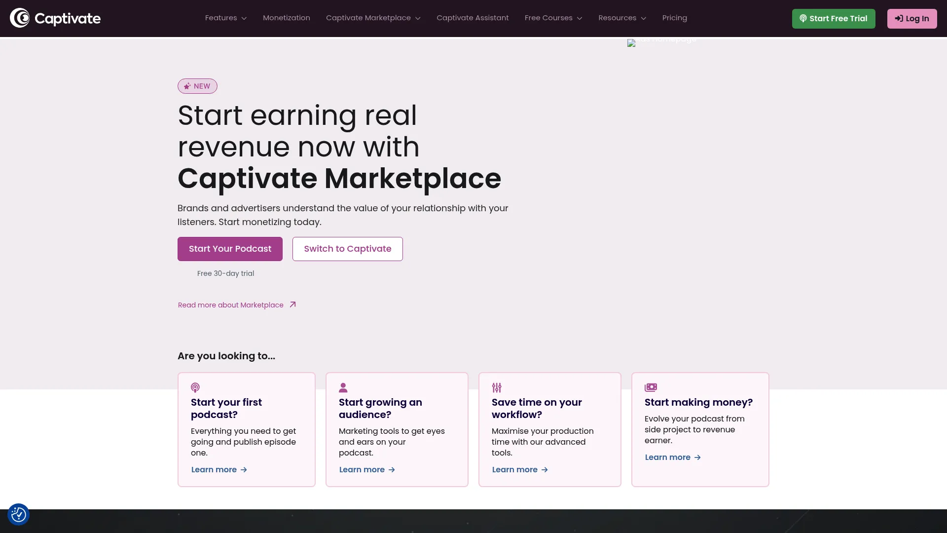 Captivate podcast hosting platform homepage