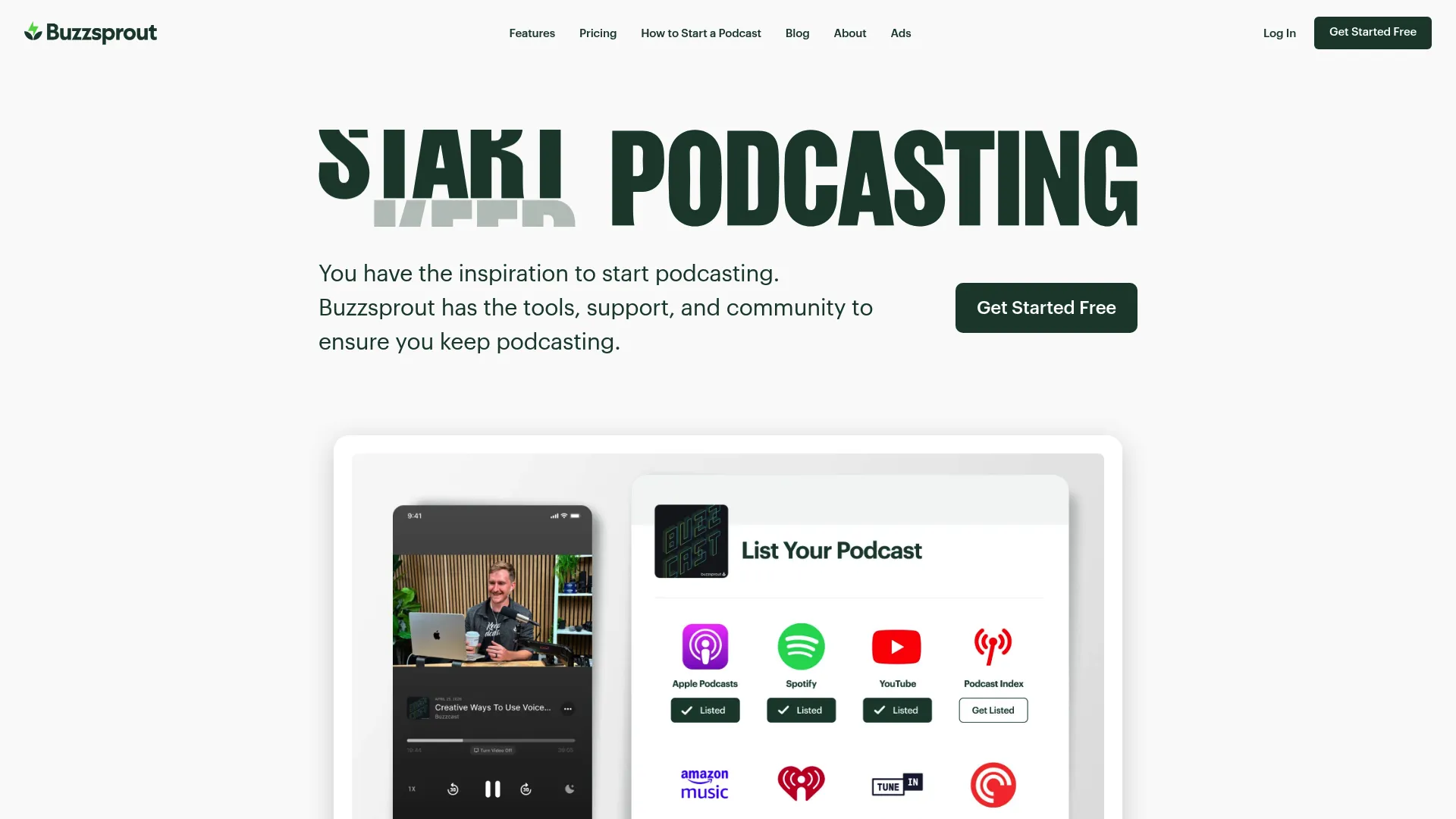 Buzzsprout podcast hosting platform homepage