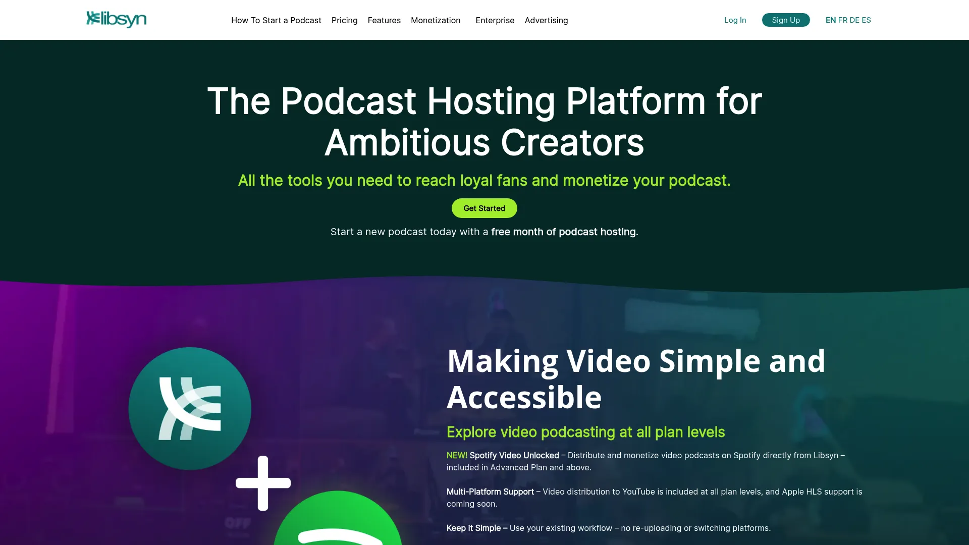 Libsyn podcast hosting platform homepage