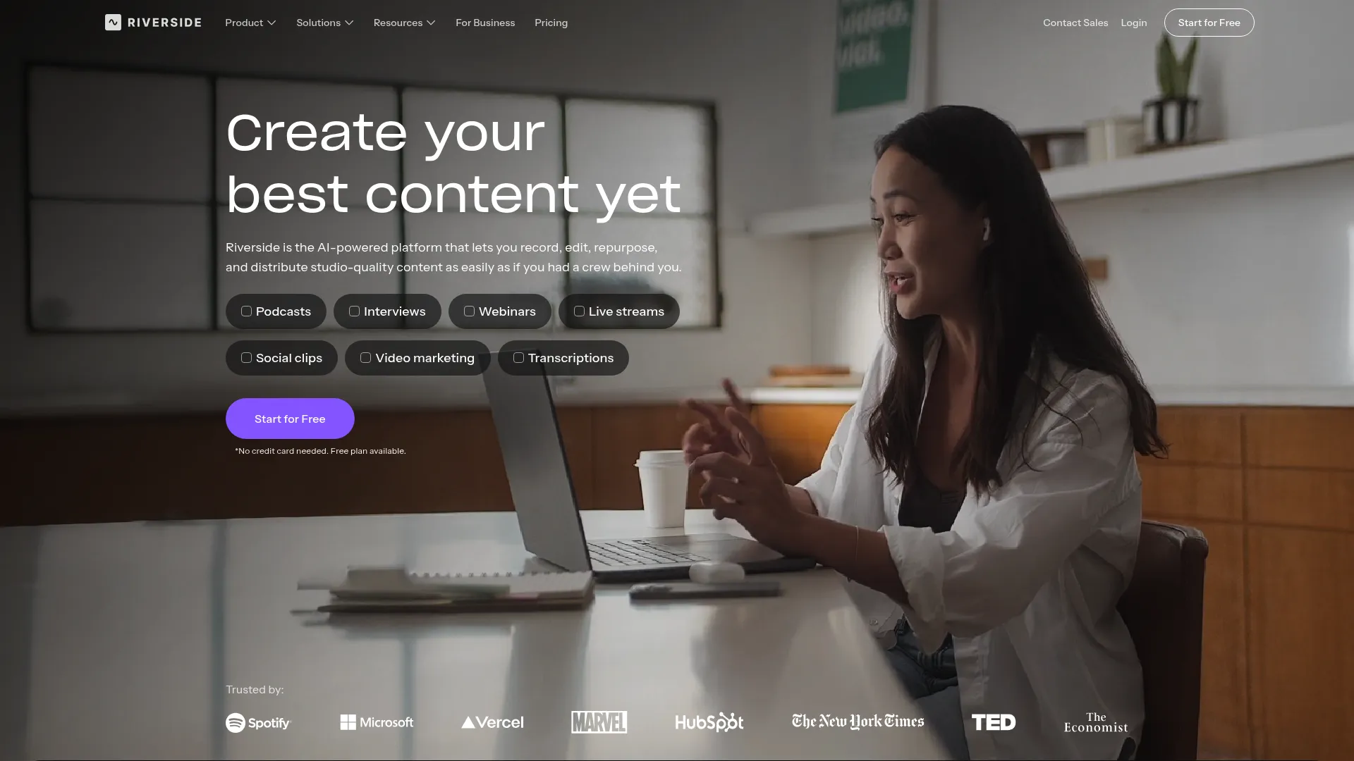 Riverside podcast recording and hosting platform homepage