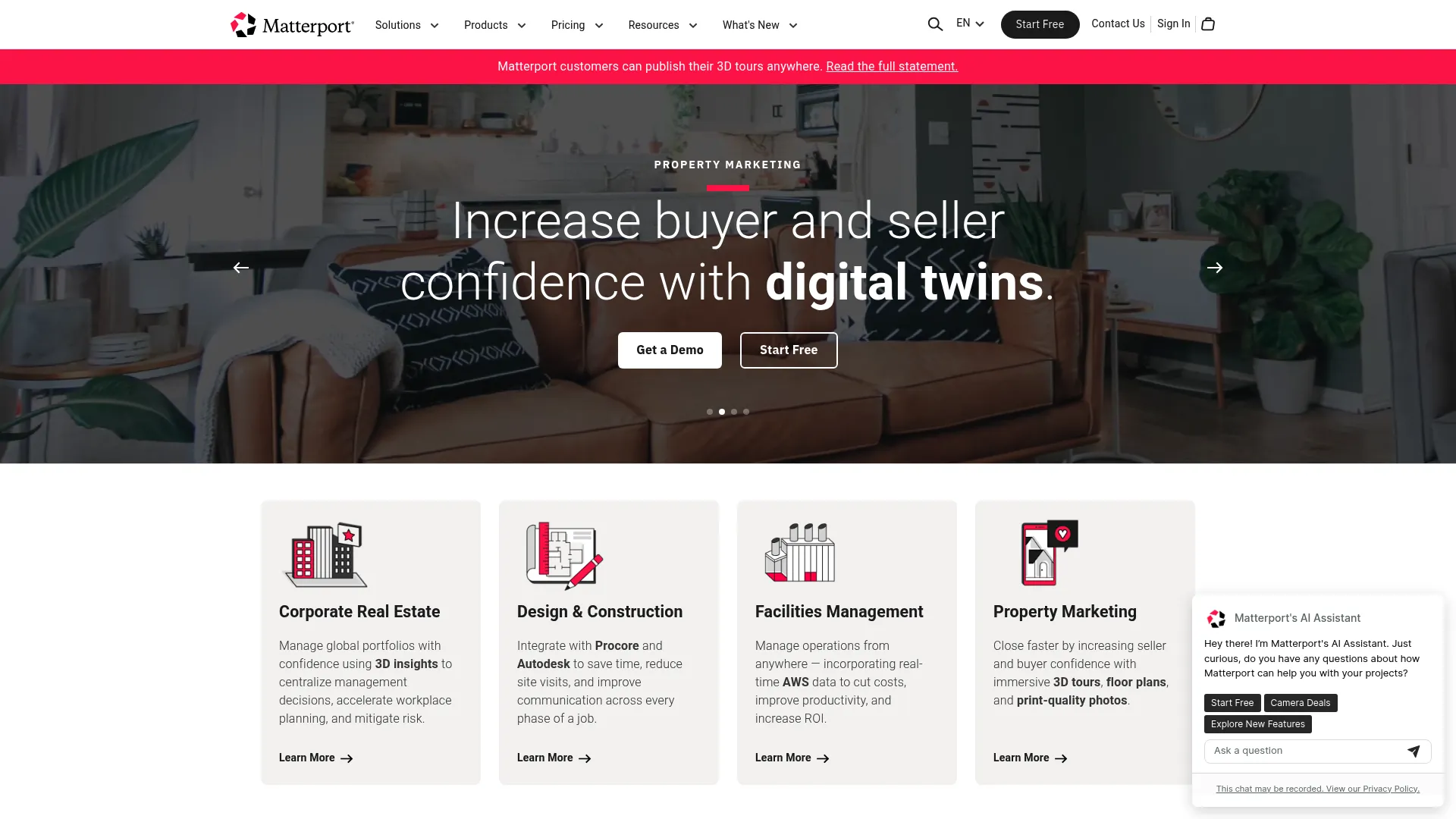 Matterport virtual tour software homepage