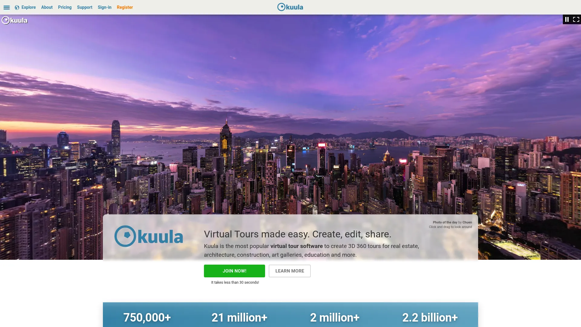 Kuula virtual tour software homepage