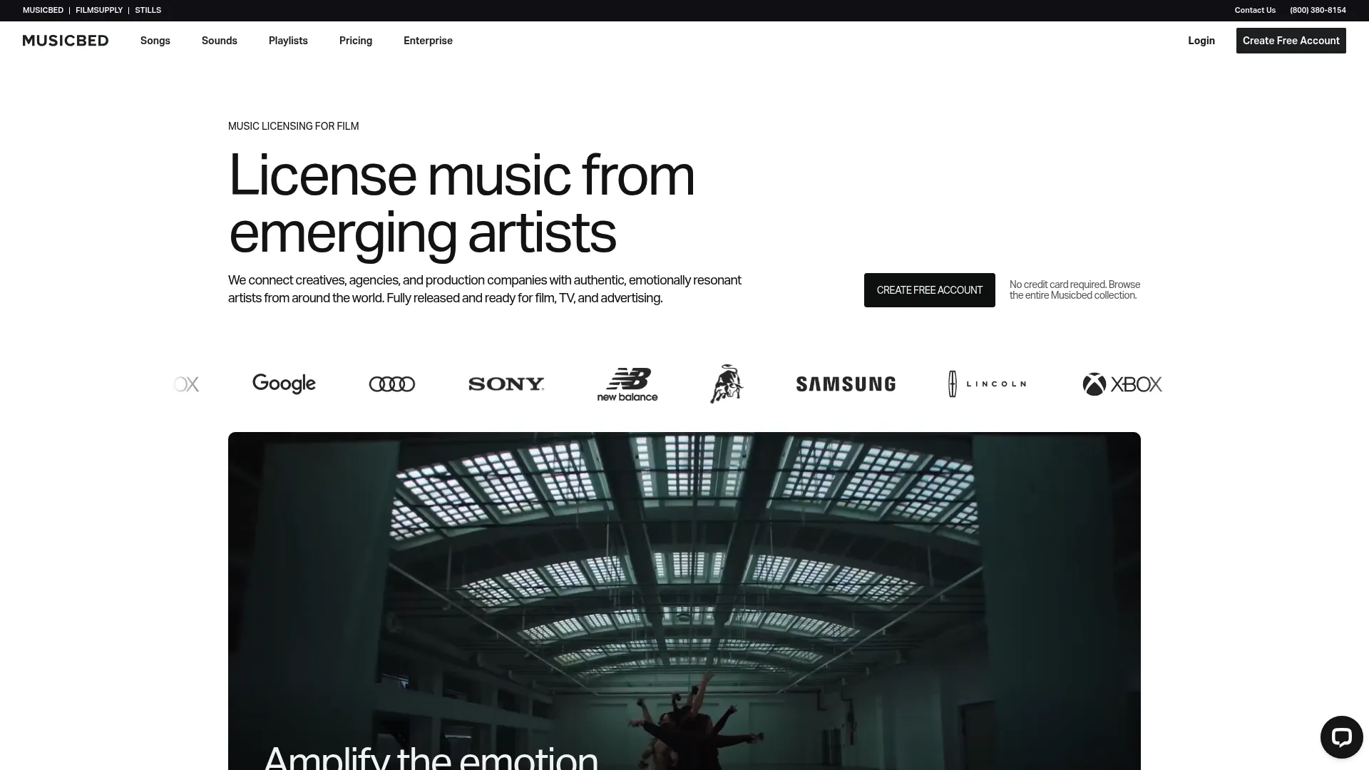 Musicbed curated music licensing homepage