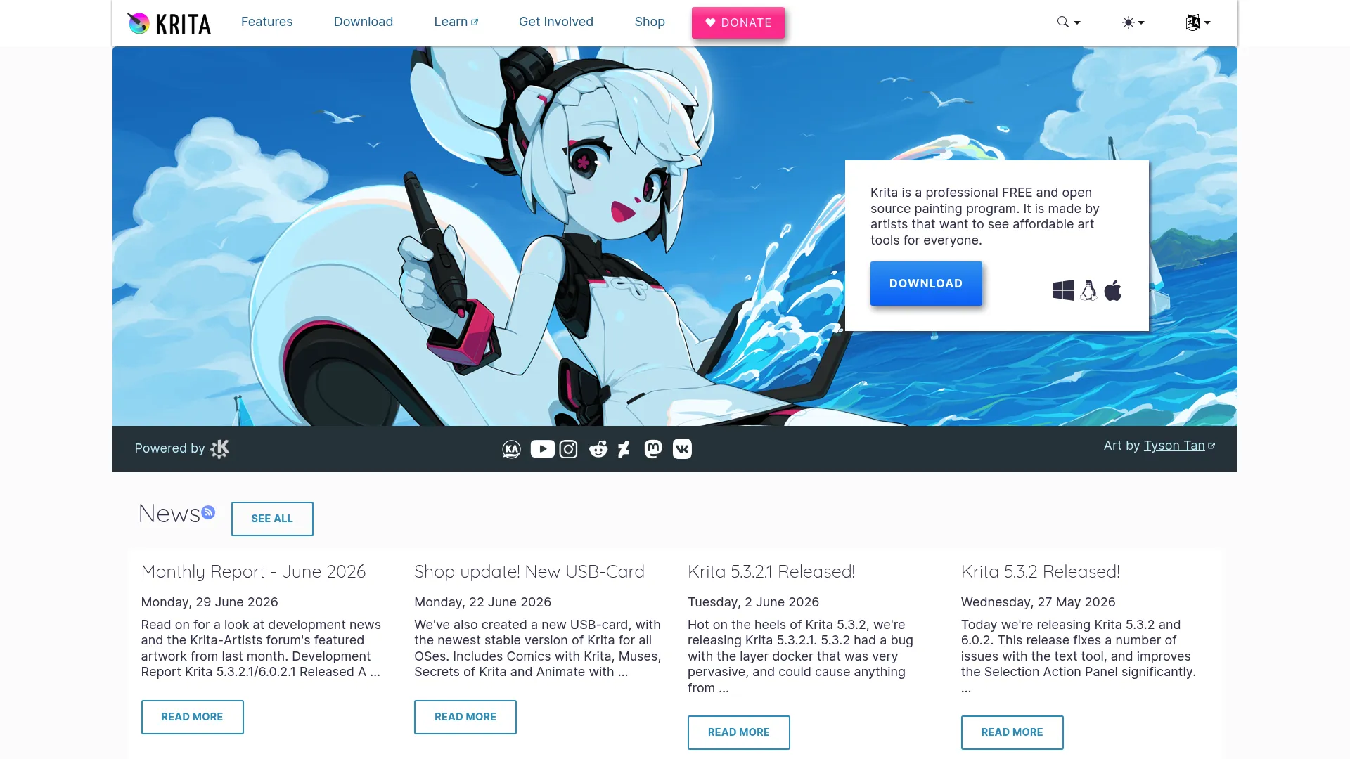 Krita free and open-source digital painting software interface