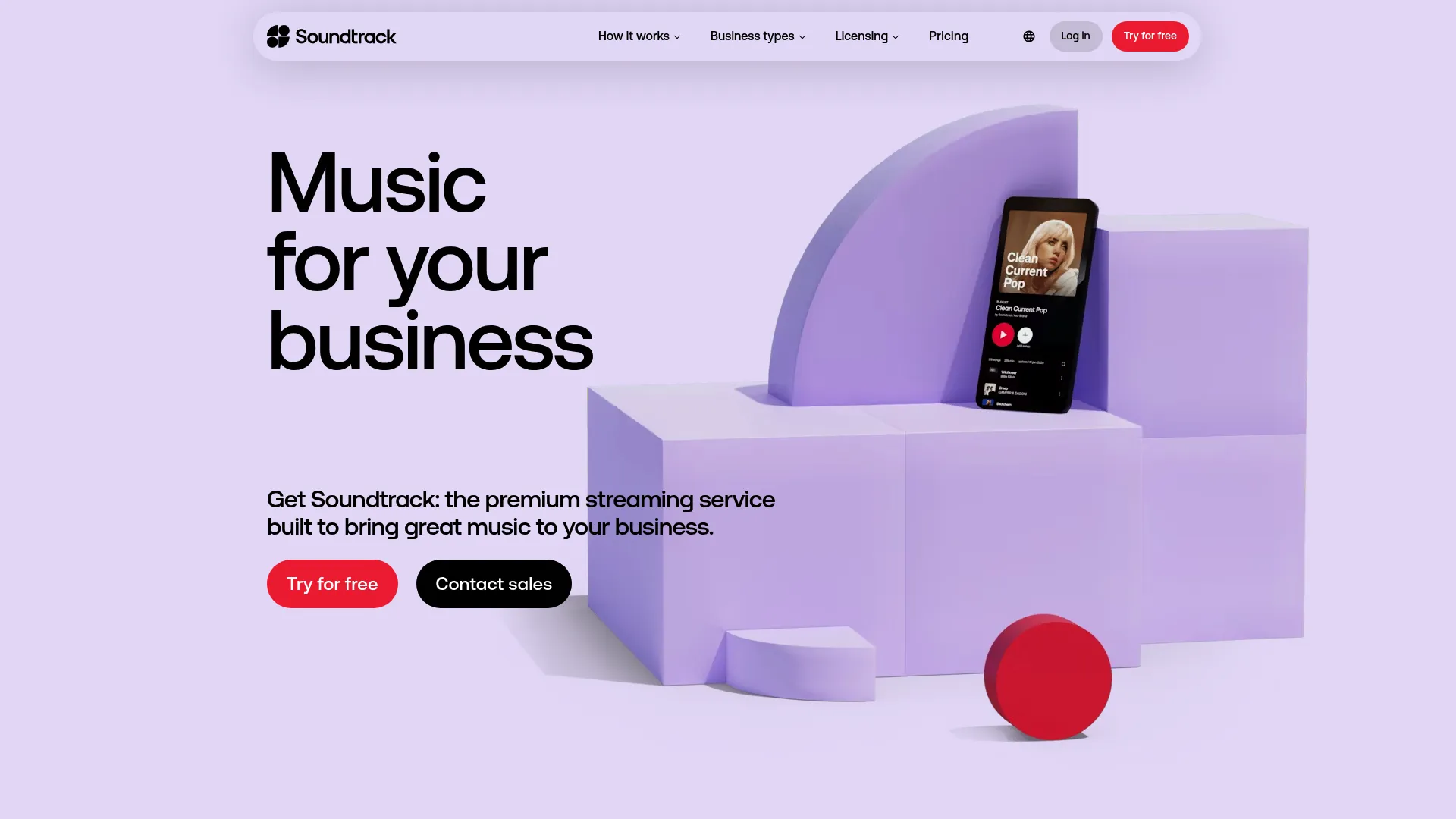 Soundtrack business music platform homepage