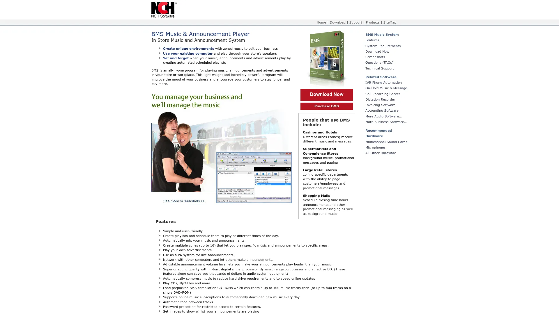 BMS Music and Announcement Player interface