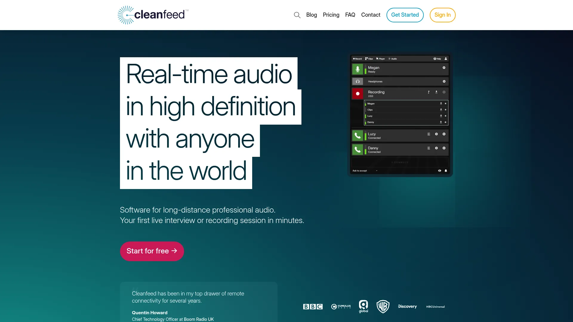 Cleanfeed browser-based remote audio recording software