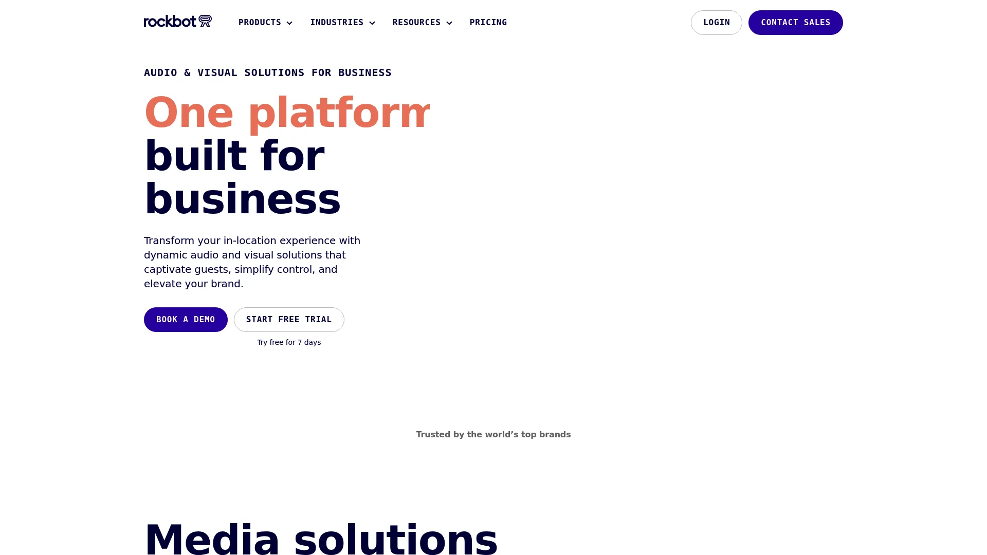 Rockbot in-location media platform homepage
