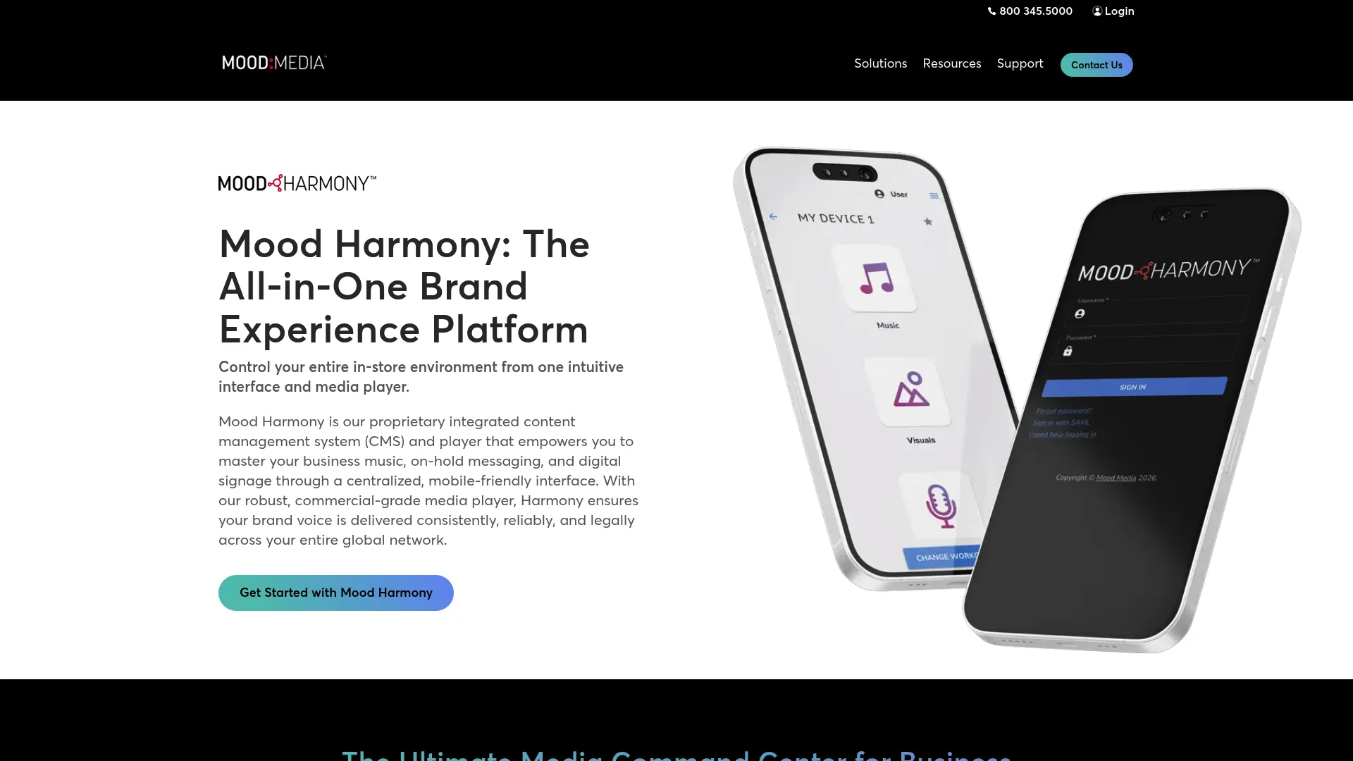 Mood Harmony content management platform homepage
