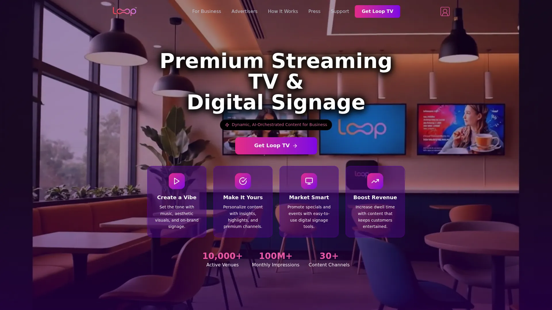 Loop TV business streaming platform homepage
