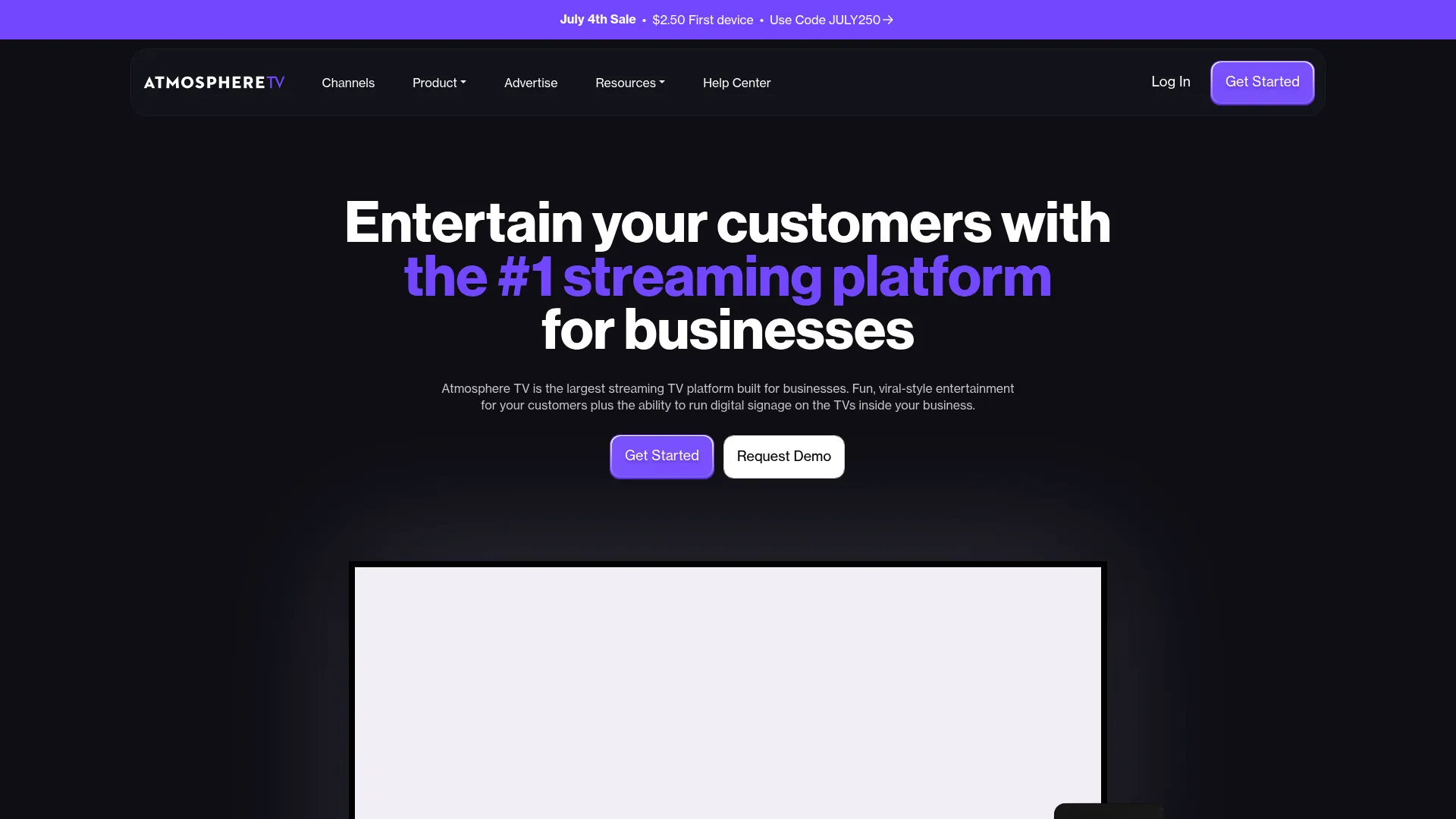 Atmosphere TV streaming service homepage