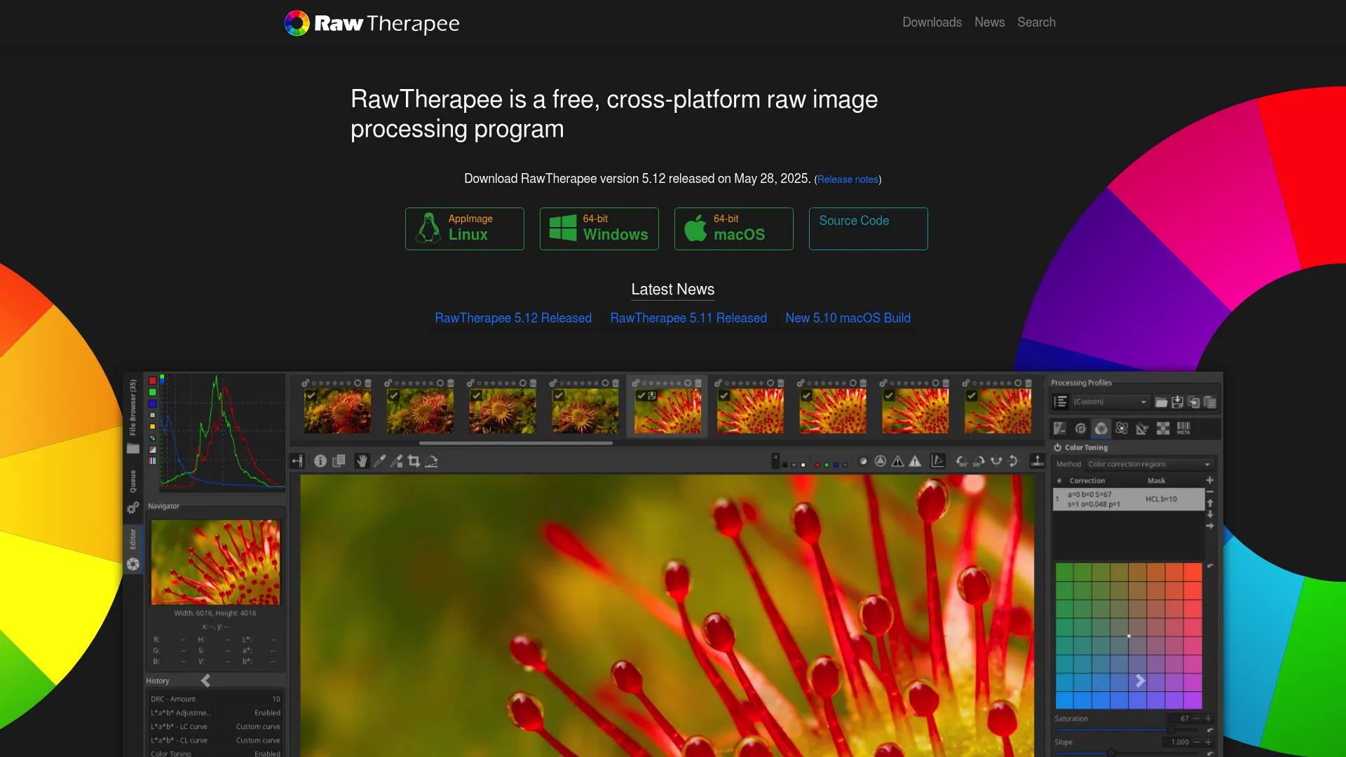 RawTherapee editing interface