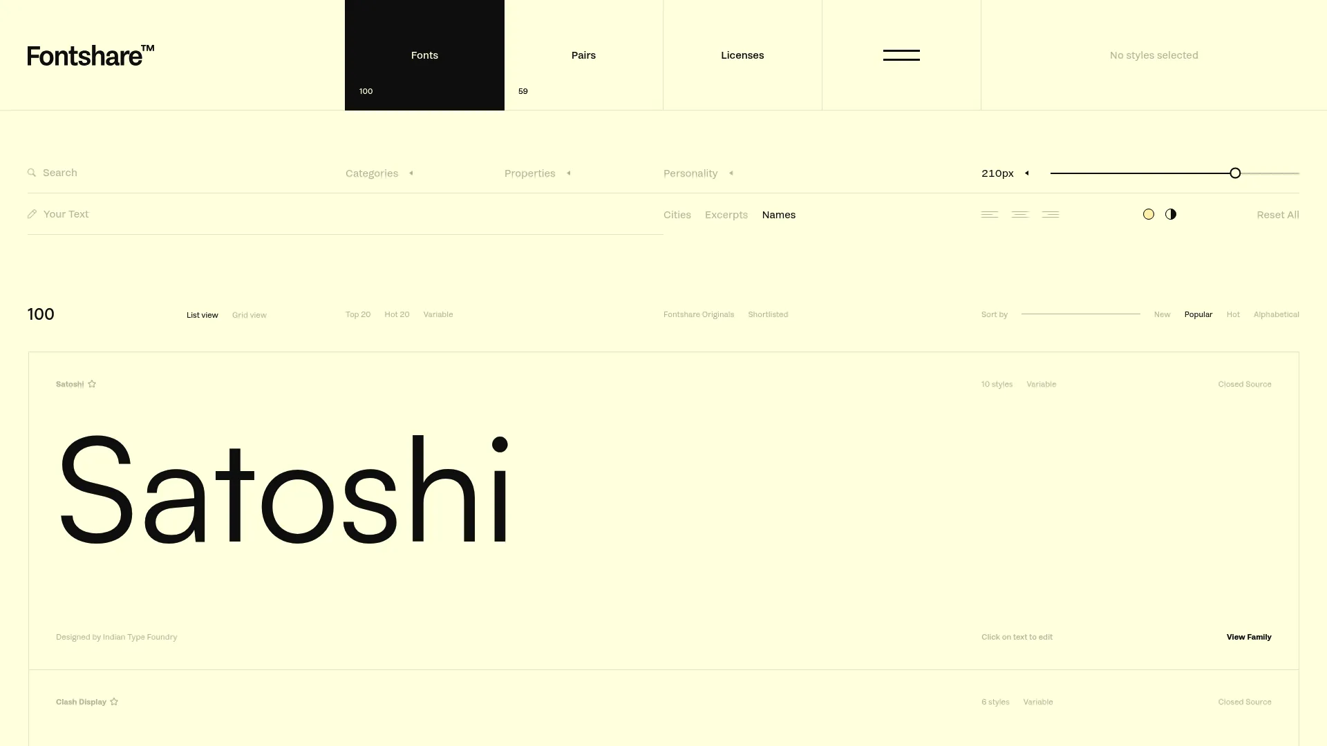 Fontshare free font library homepage