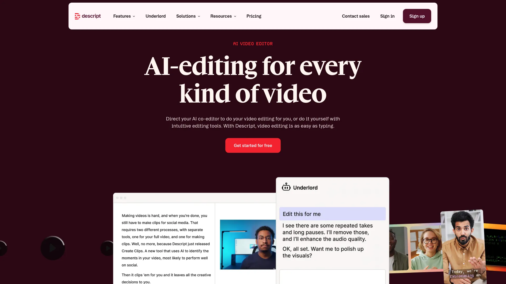 Descript transcript-based video and audio editing software