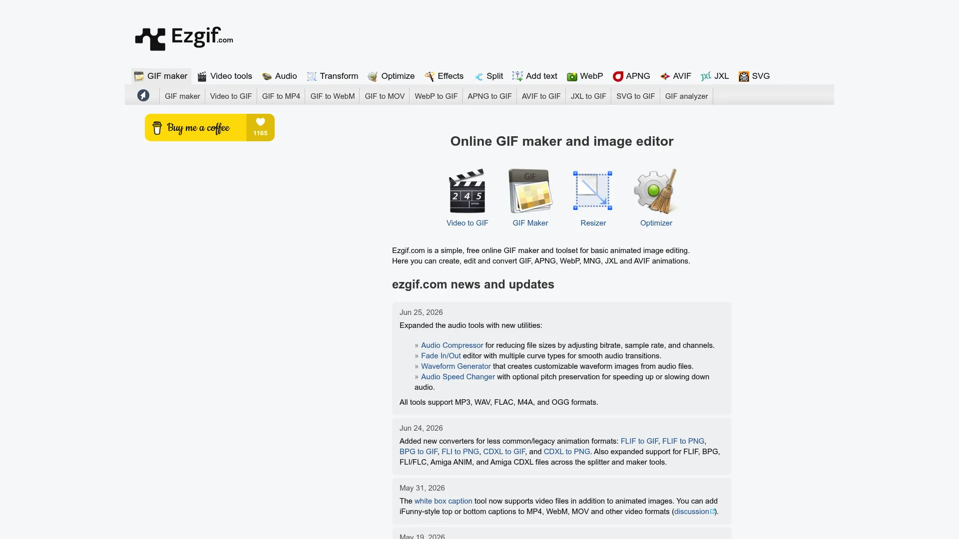 Ezgif free online GIF editor interface