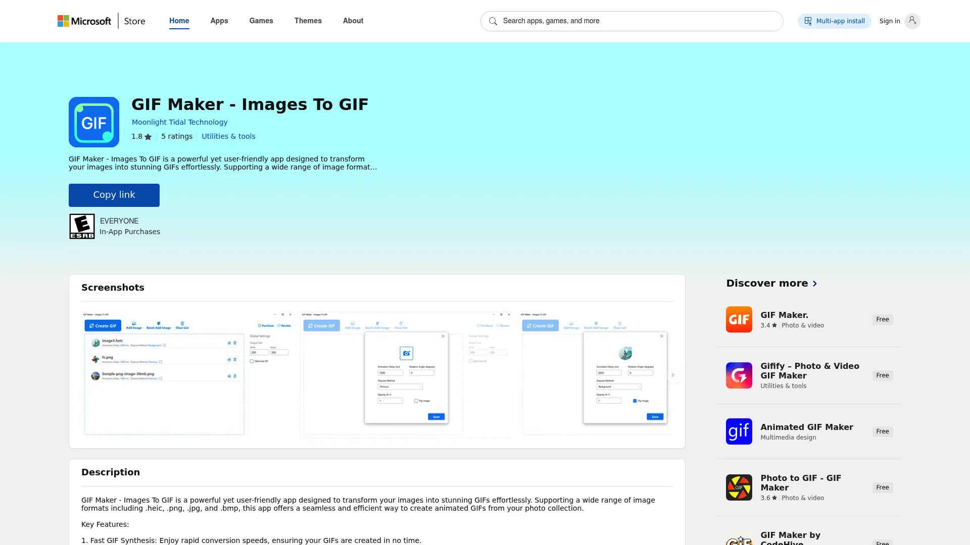 GIF Maker Windows app on the Microsoft Store