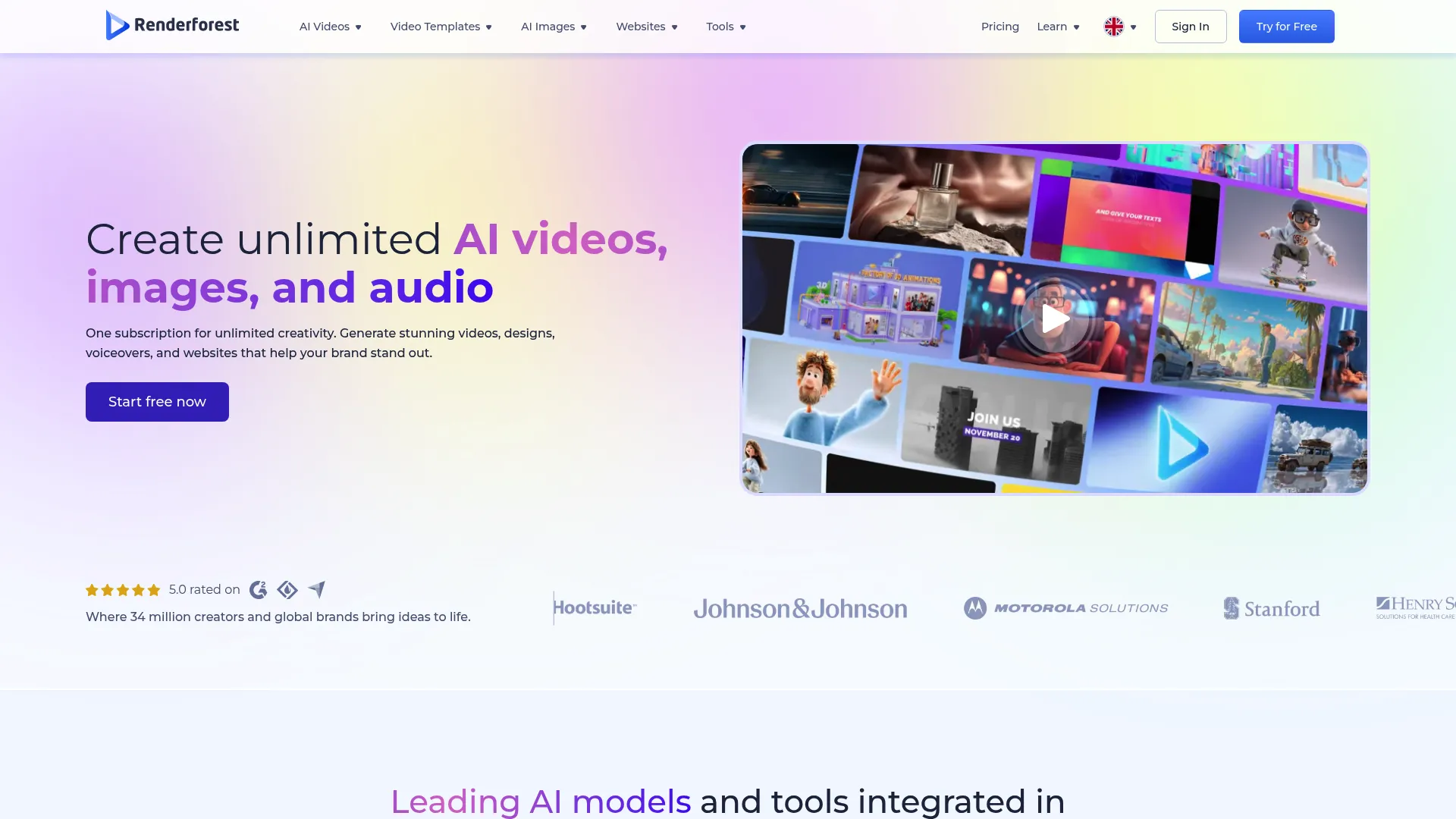 Renderforest template-based explainer video software interface