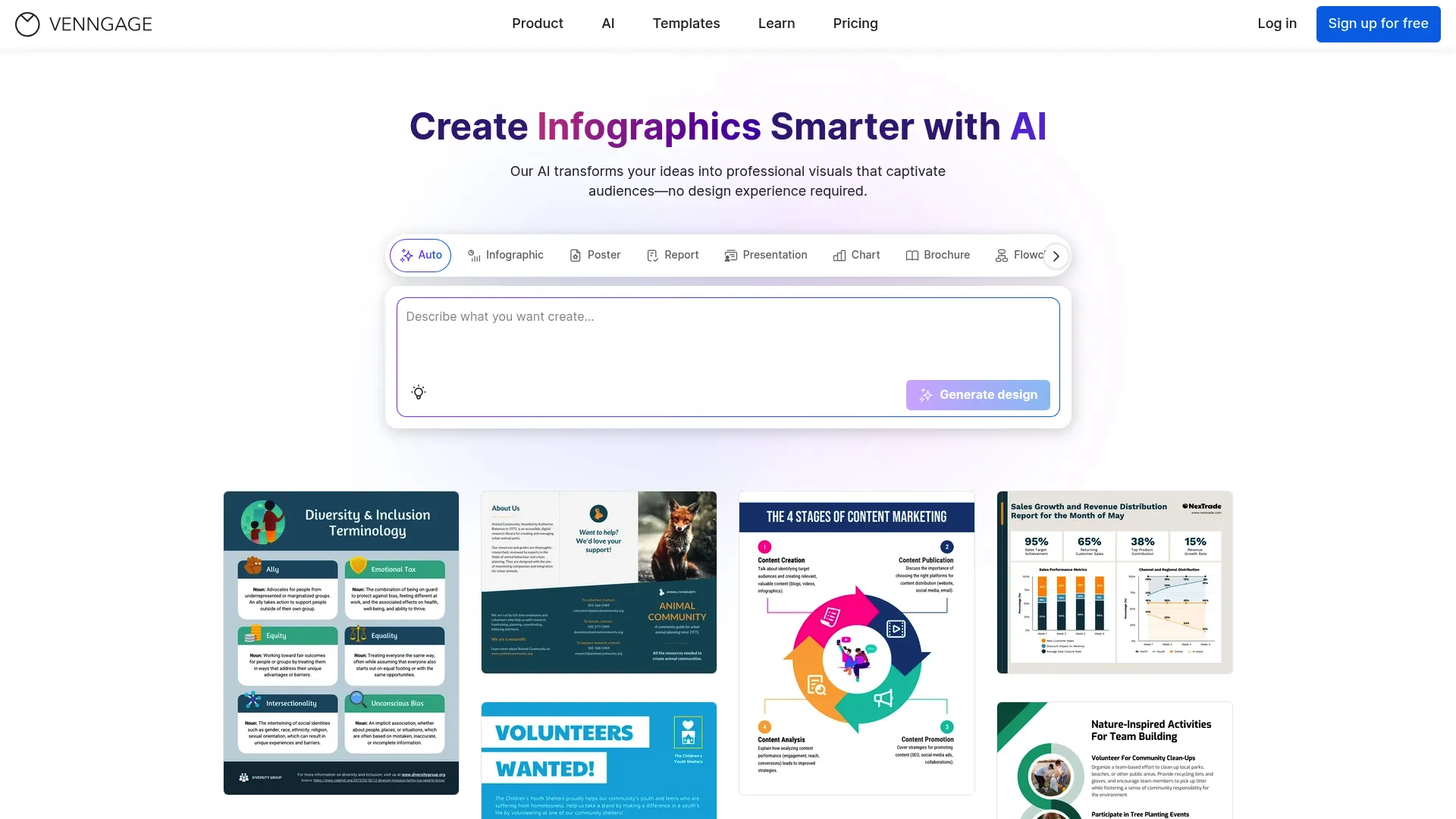 Venngage infographic and business visual platform homepage